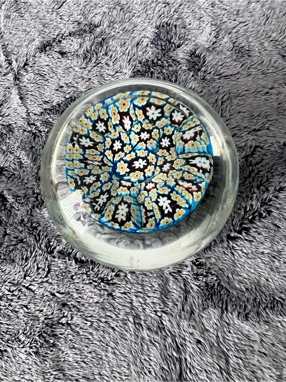 Vintage Millefiori Art Glass Paperweight Murano Style Floral Cane Dome